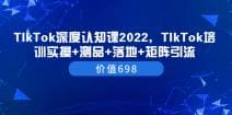 TIkTok深度认知课2022，TIkTok培训实操十测品十落地十矩阵引流（价值698）