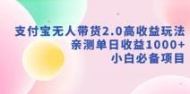 支付宝无人带货2.0高收益玩法，亲测单日收益1000十，小白必备项目