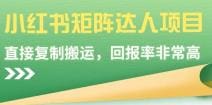 小红书矩阵达人项目，直接复制搬运，回报率非常高