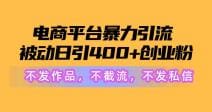 电商平台暴力引流,被动日引400十创业粉不发作品，不截流，不发私信