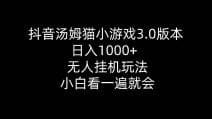 抖音汤姆猫小游戏3.0版本 ,日入1000十,无人挂机玩法,小白看一遍就会